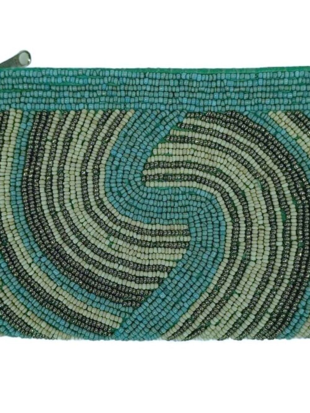 Boho Hand-Beaded Swirl Wristlet Clutch Purse - Teal & Mint Green